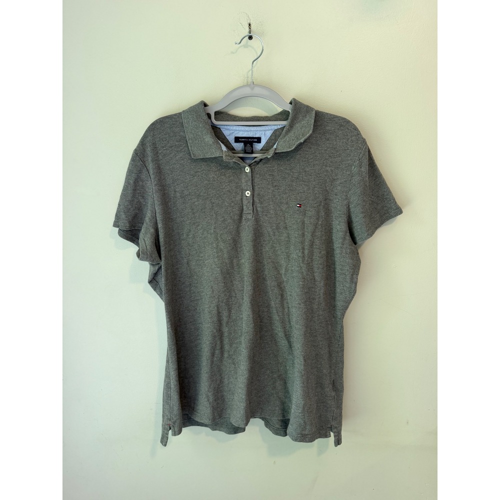 Tommy Hilfiger Womens XL Gray Short Sleeve Stretch Cotton Polo Shirt Logo